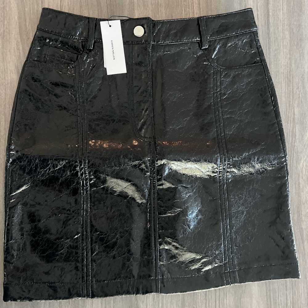 Karen Millen Metallic Faux Leather Mini Skirt - Picture 3 of 8
